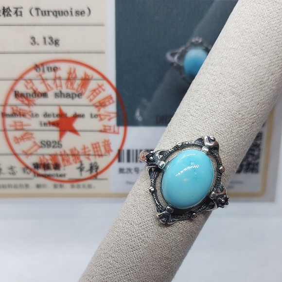 6.8ct Sleeping Beauty Turquoise Ring In Sterling Silver - Picture 3 of 3